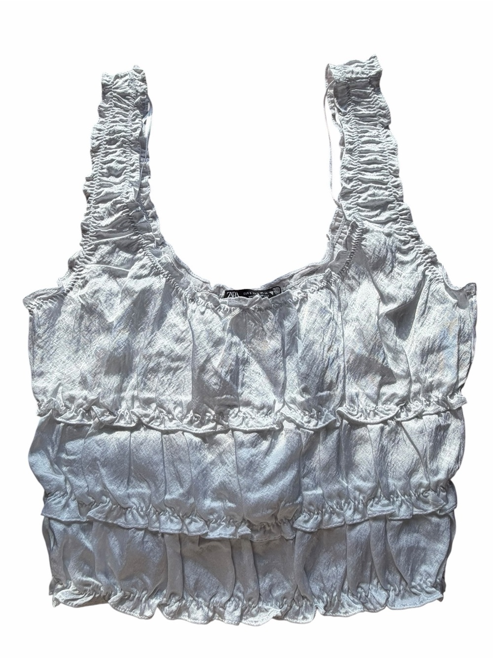 Zara White Ruffle-Layered Silky Feel Tank Top Size S Coquette Cottagecore
